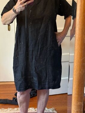 Eileen Fisher Black Short Sleeve Linen-Blend Dress